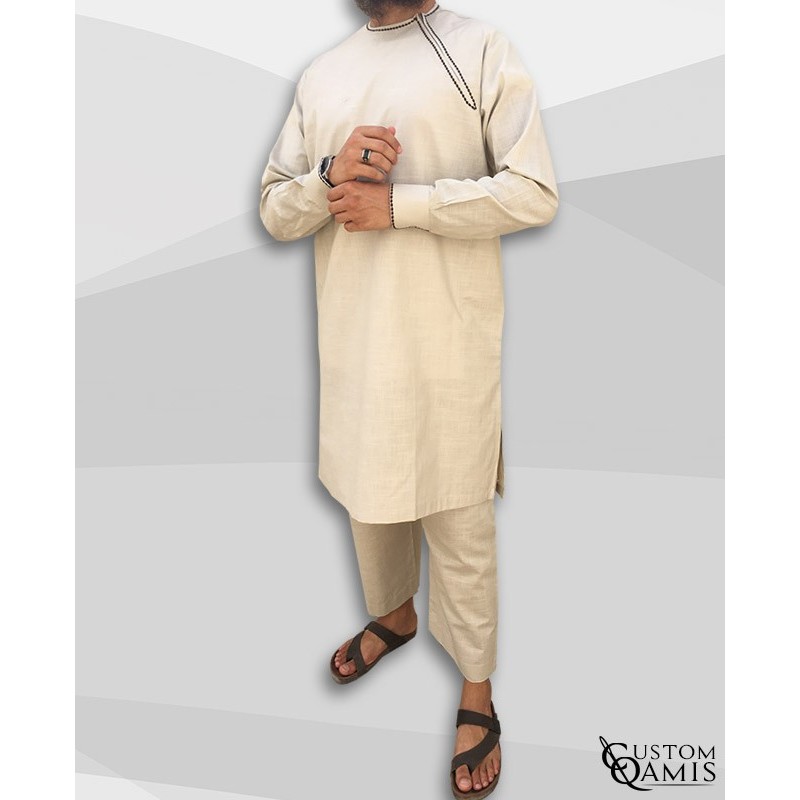 Imad tunic set linen beige with sarouel straight cut