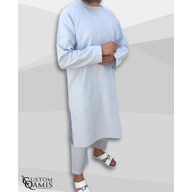Pakistani set linen light sky blue with sarouel straight cut