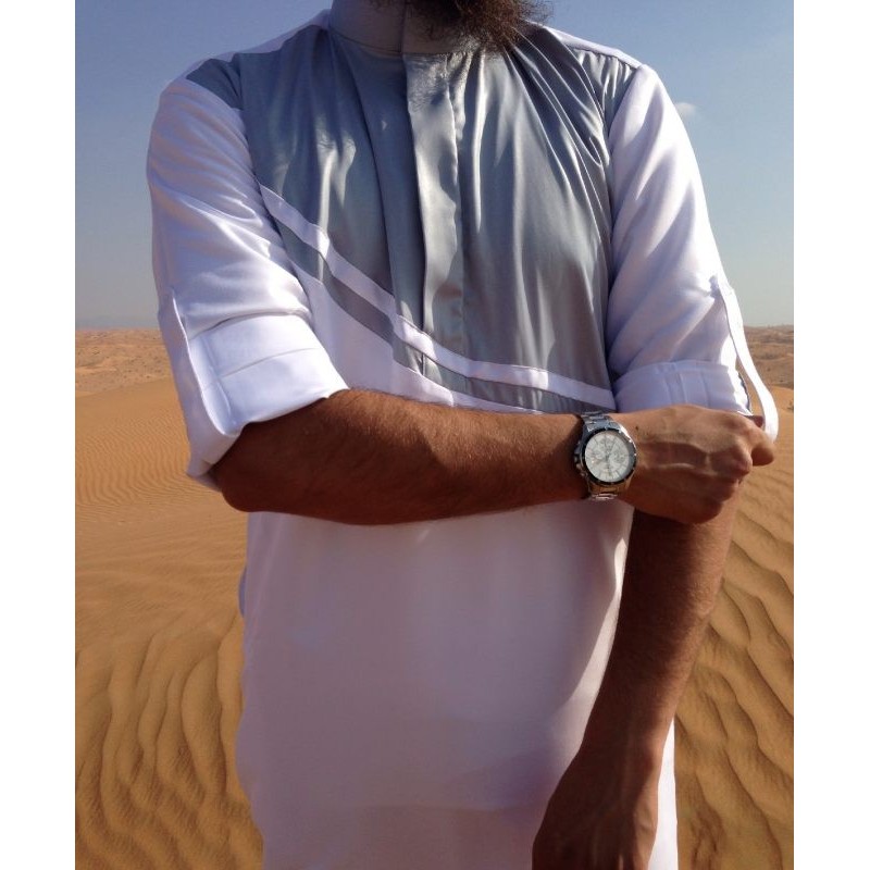 Qamis Wave Blanc et Gris Clair Satinés