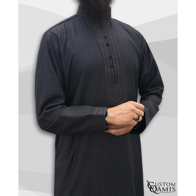 Qamis Sultan Gris foncé quadrillé 