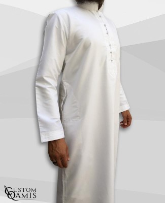 Qamis Sultan Platinum Blanc col Bahraini arrondi