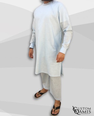 Pakistani set linen light sky blue with white embrodery and sarouel straight cut