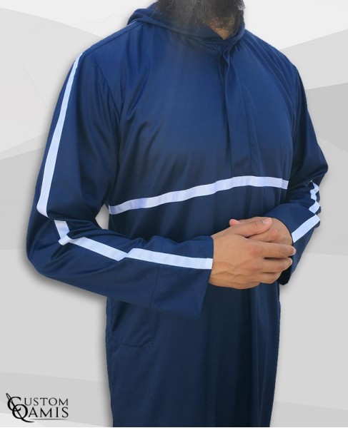 Qamis Athletic navy blue Satin And White Ribbon 
