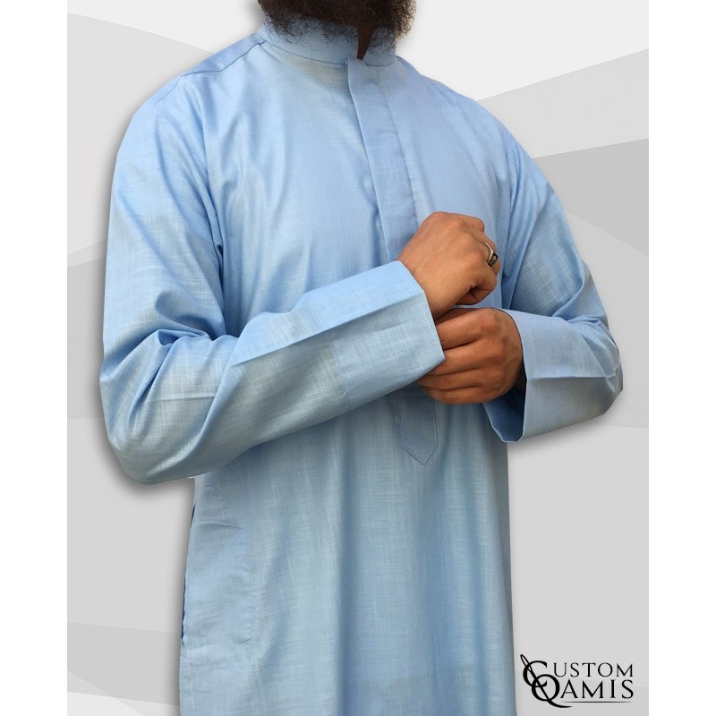 Qamis Classic Abadi Bleu ciel foncé Tissu Linen