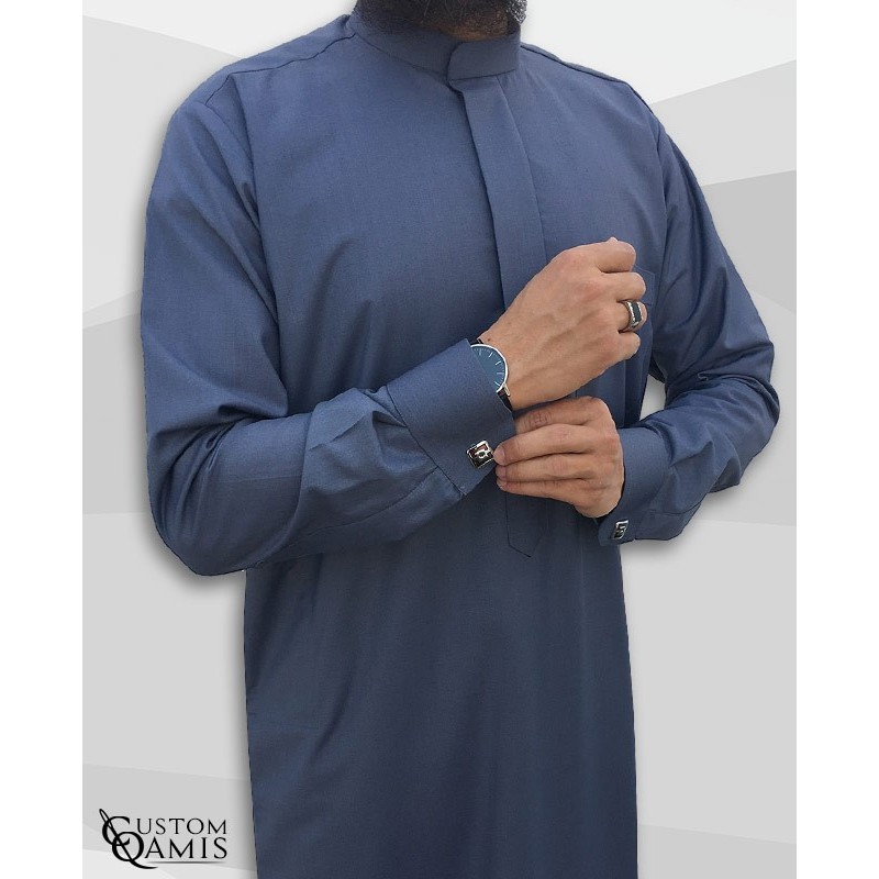 Qamis Koweti gris bleuté Tissu Cashmere Wool