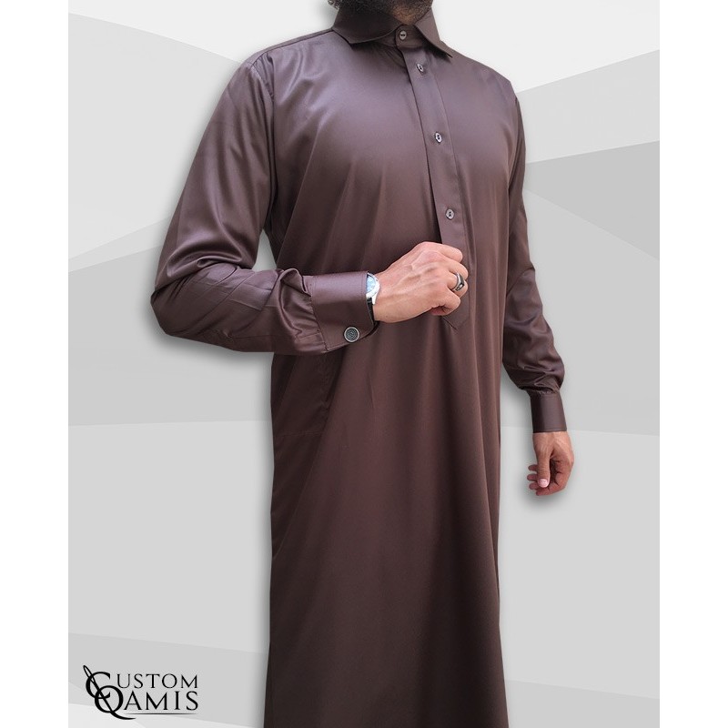 Qamis Classic Cutaway marron chocolat Tissu Precious