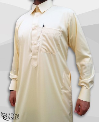 Classic Qatari Thobe light yellow Precious Fabric