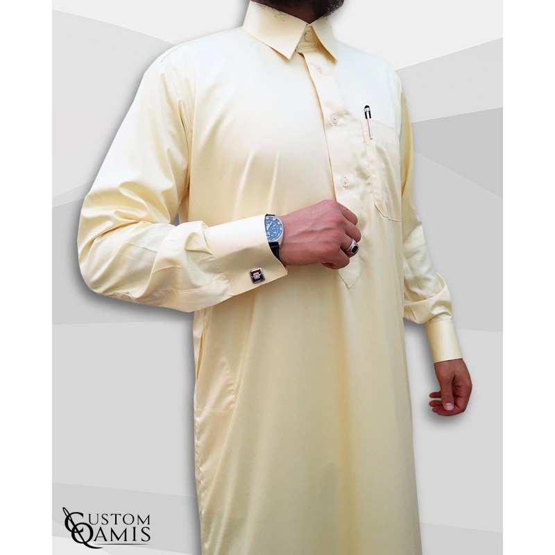Qamis Qatari Tissu Precious jaune clair