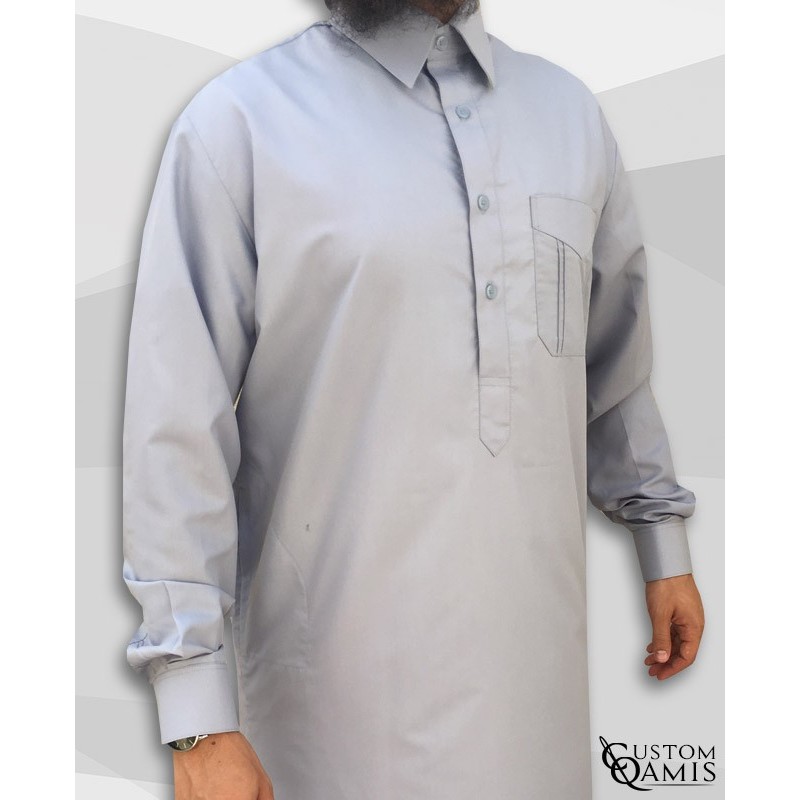Qamis Qatari Tissu Platinium gris clair