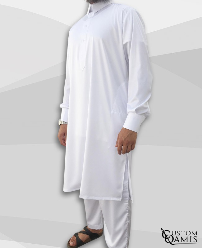 Pakistani set white with Qatari collar and sarouel straight cut