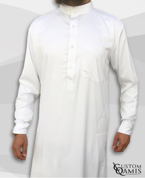 Saudi thobe white spring fabric with Flexible cuffs 