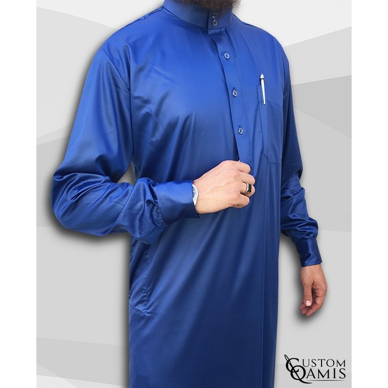 Saudi thobe Royal blue satin with Flexible cuffs   
