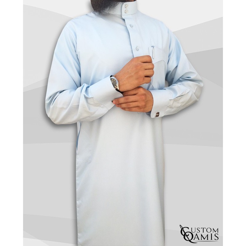 Qamis Saoudien Tissu Platinium Bleu Ciel clair