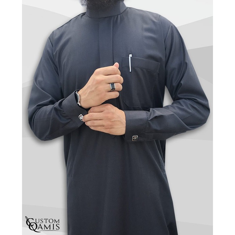 Qamis Saoudien Tissu Cashmere Wool Gris 