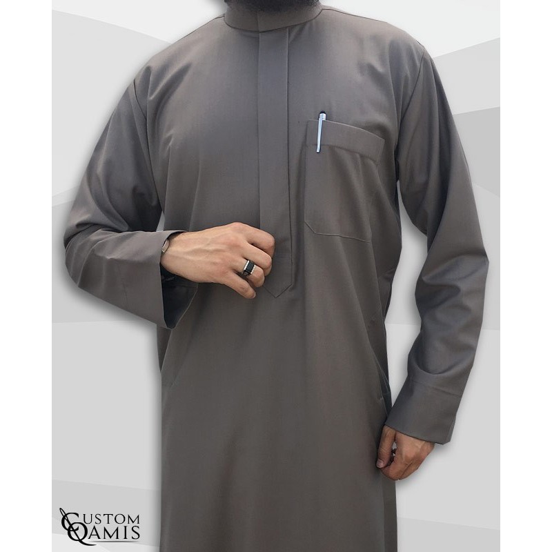 Qamis Saoudien Tissu Cashmere Wool Taupe 