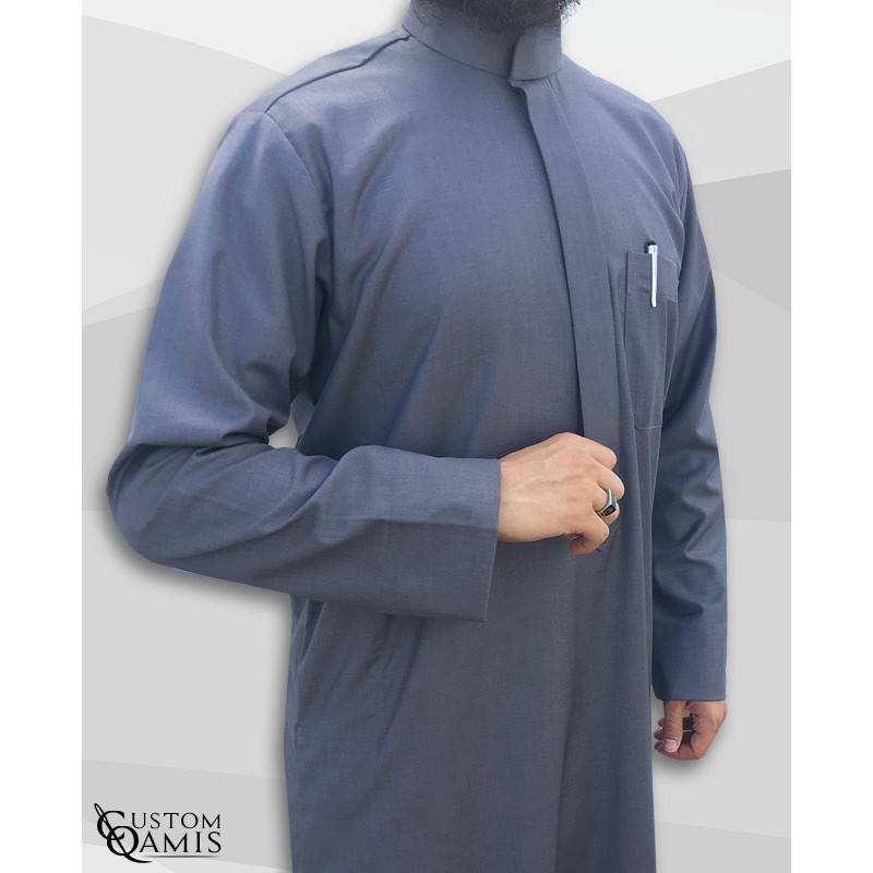 Qamis Saoudien Tissu Cashmere Wool gris bleuté 