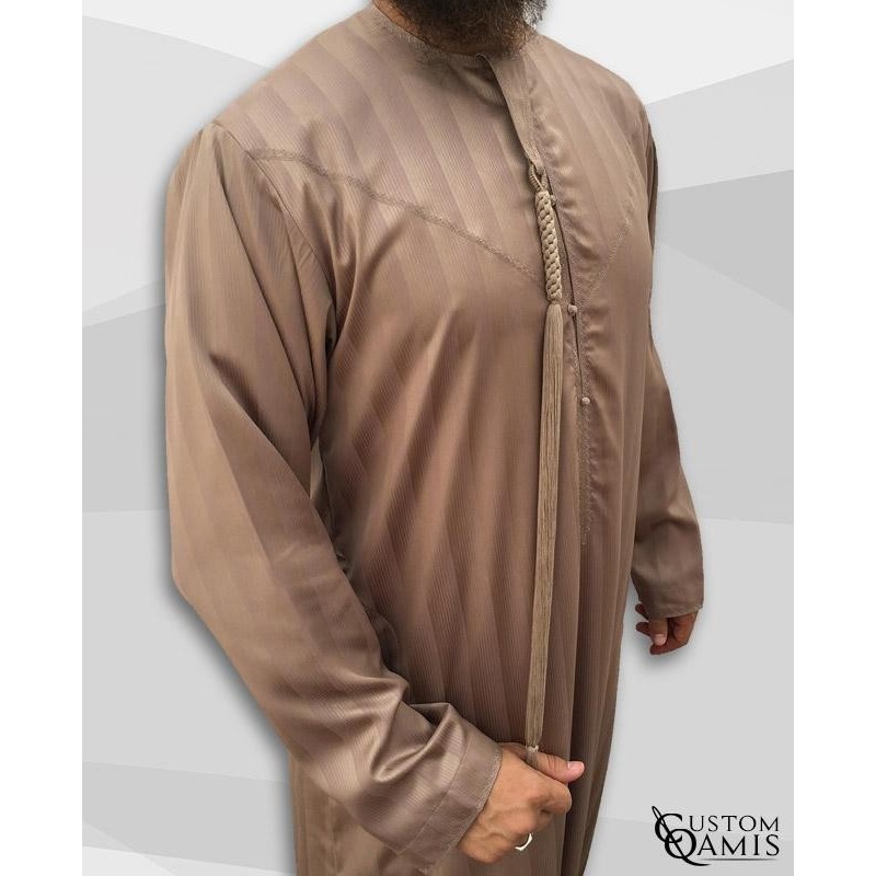 Qamis Emirati tissu Royal : Caramel à rayures 