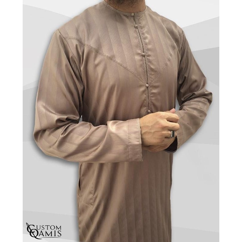 Qamis Emirati tissu Royal : Caramel à rayures 