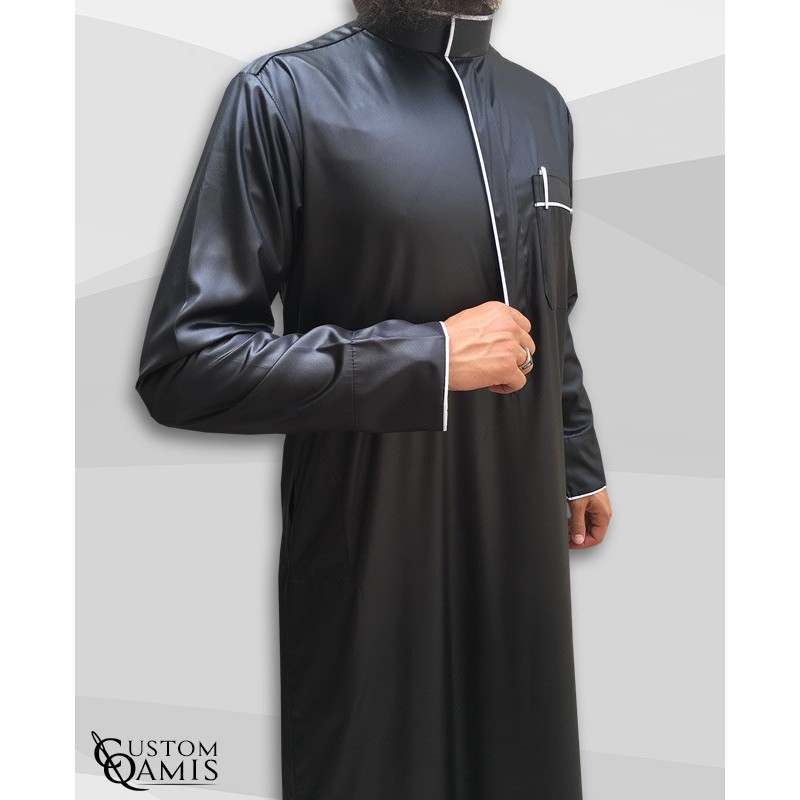 Qamis Edge tissu Precious noir satiné et blanc satiné 