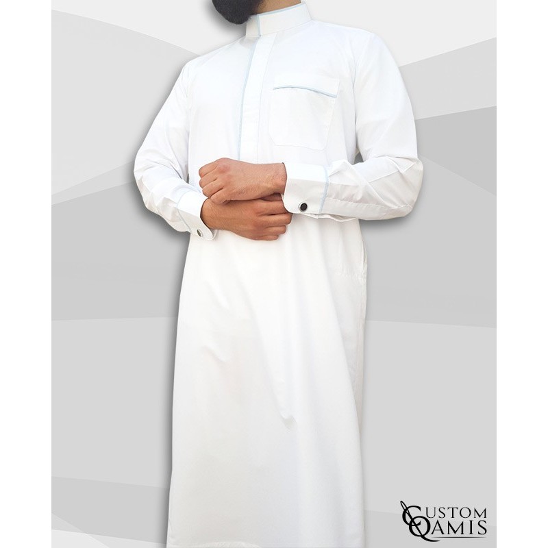 Qamis Edge tissu Platinium blanc et bleu ciel 