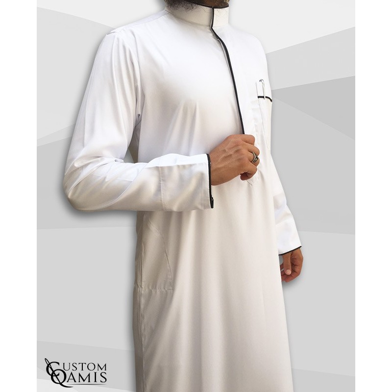 Qamis Edge tissu Precious blanc satiné et noir satiné 