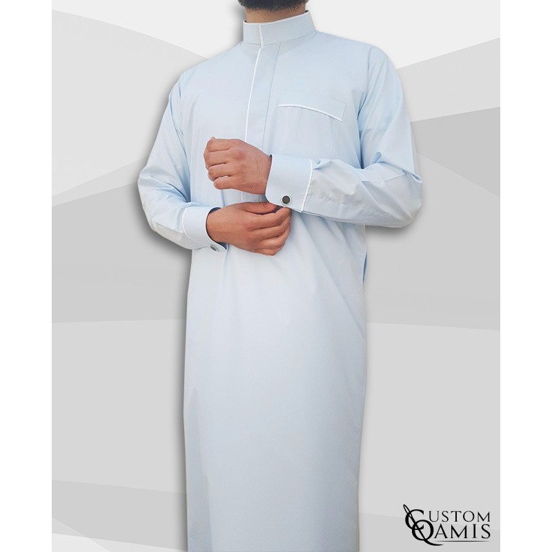 Qamis Edge tissu Platinium bleu ciel  et blanc
