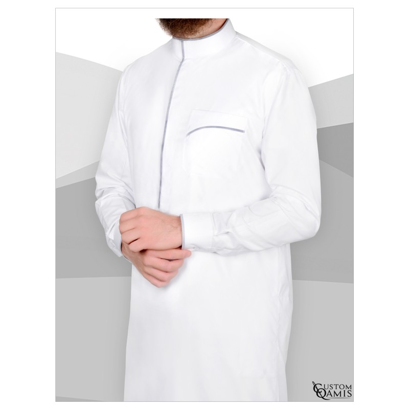 Qamis Edge tissu Platinium blanc et gris clair