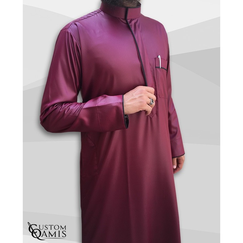 Qamis Edge tissu Precious bordeaux satiné et noir satiné 
