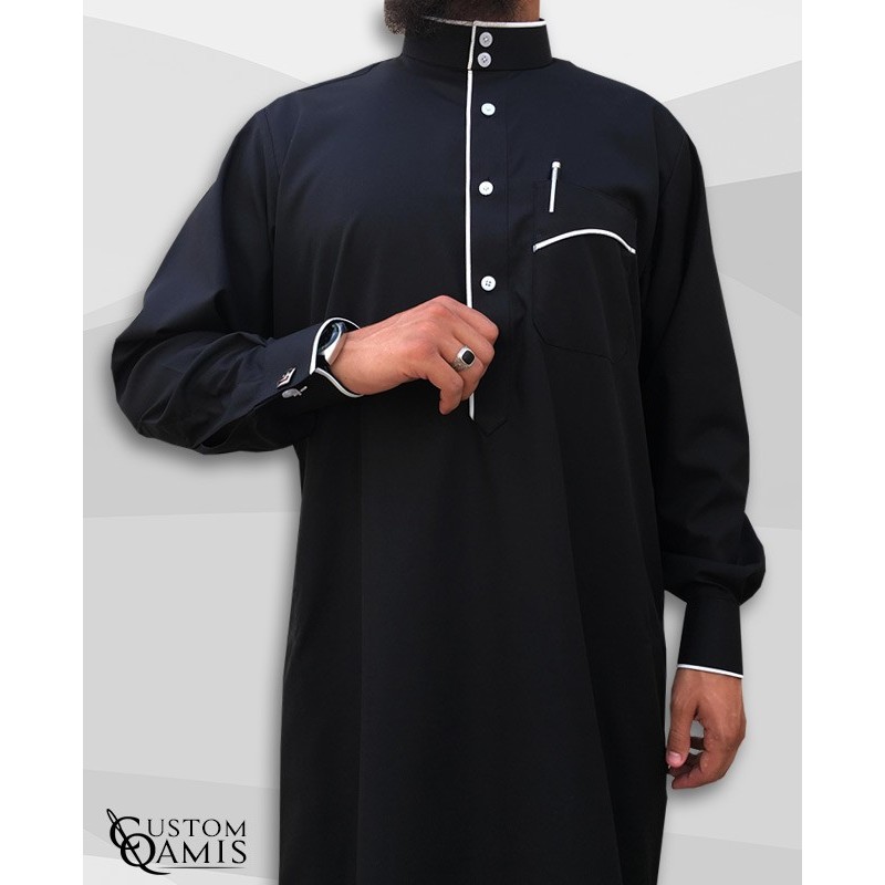 Edge thobe fabric Platinium black and white 