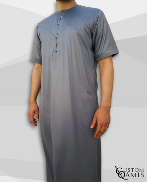 Qamis Emirati gris mat manches courtes