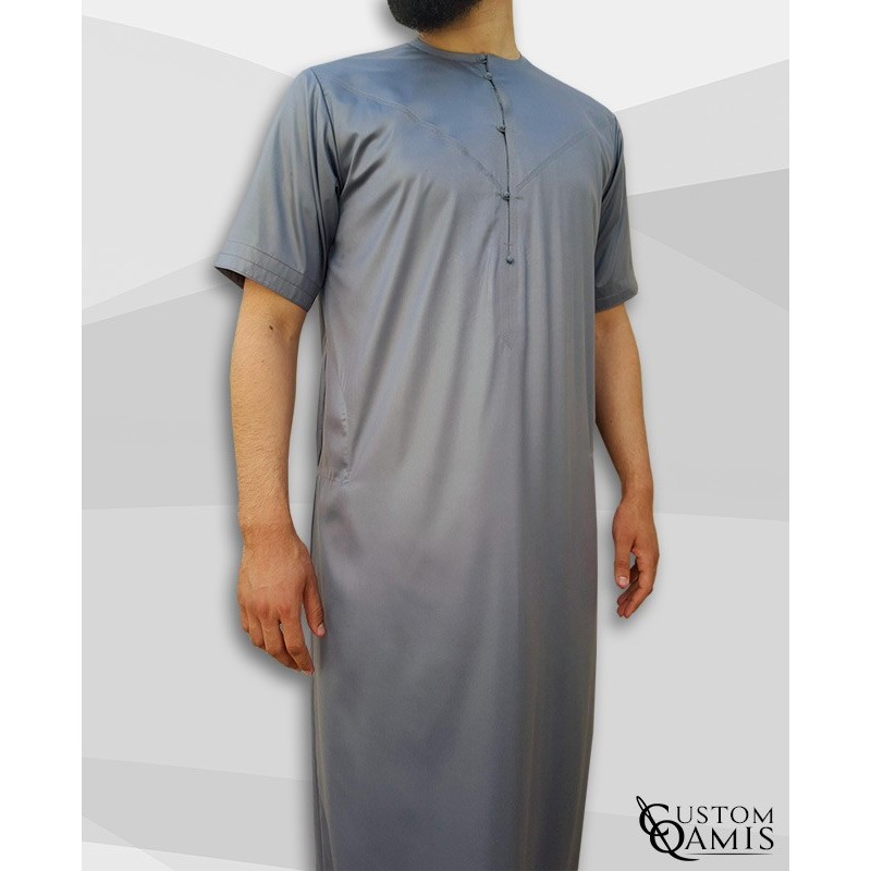 Qamis Emirati gris mat manches courtes