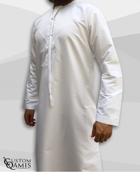 Emirati Thobe fabric Platinium white with Tarboucha (lash) detachable
