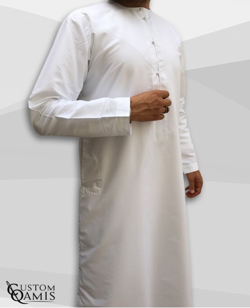 Emirati Thobe fabric Platinium white with Tarboucha (lash) detachable