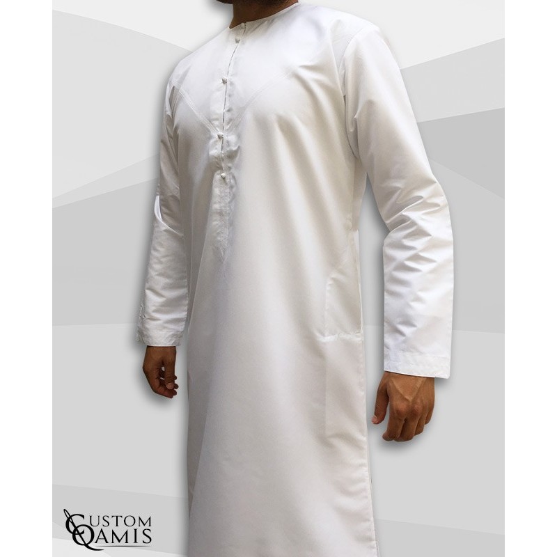 Qamis Emirati tissu Platinium crème avec tarboucha détachable 