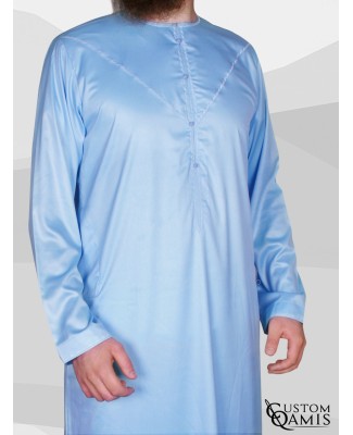 Emirati Thobe fabric Precious sky blue satin with white embroidery
