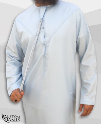 Emirati Thobe fabric Platinium sky blue with Tarboucha (lash) detachable