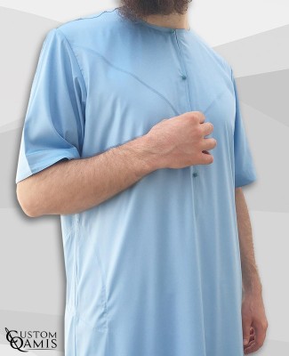Emirati Thobe sky blue satin with short sleeves