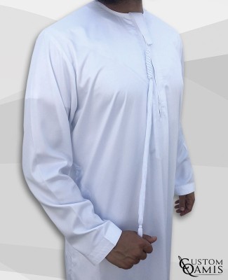 Emirati Thobe fabric Precious white satin with Tarboucha (lash) detachable