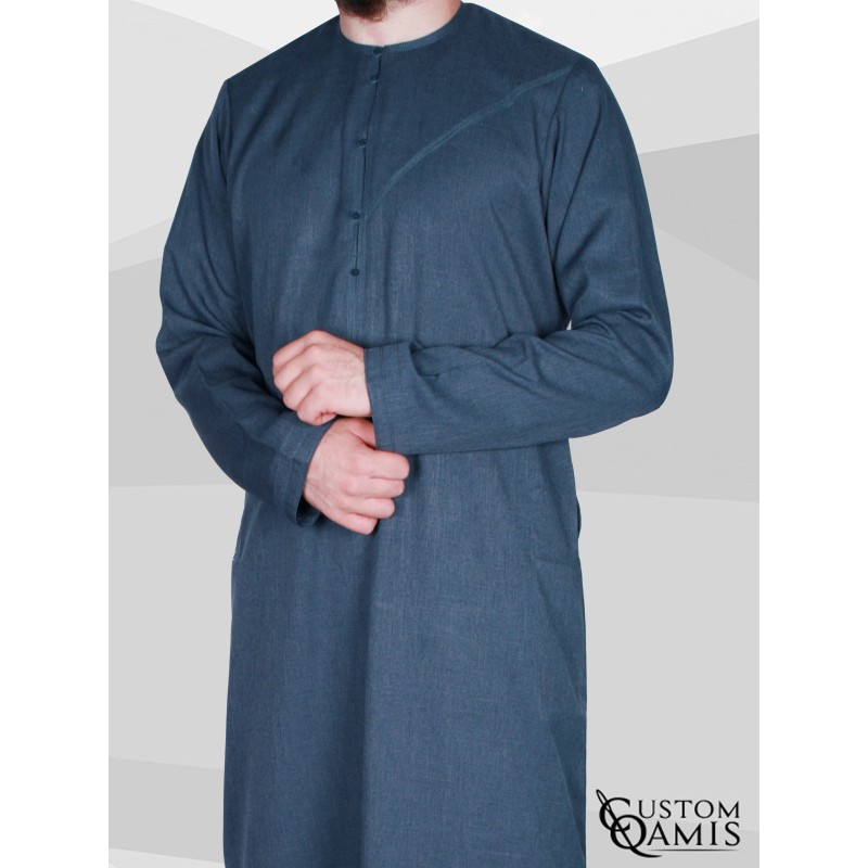 Qamis Emirati tissu Imperial bleu Gris foncé