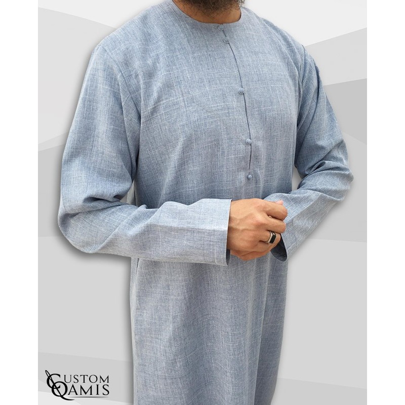 Qamis Emirati tissu Imperial Gris bleuté clair