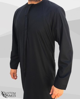  Emirati Thobe fabric Platinium black with Tarboucha (lash) detachable 