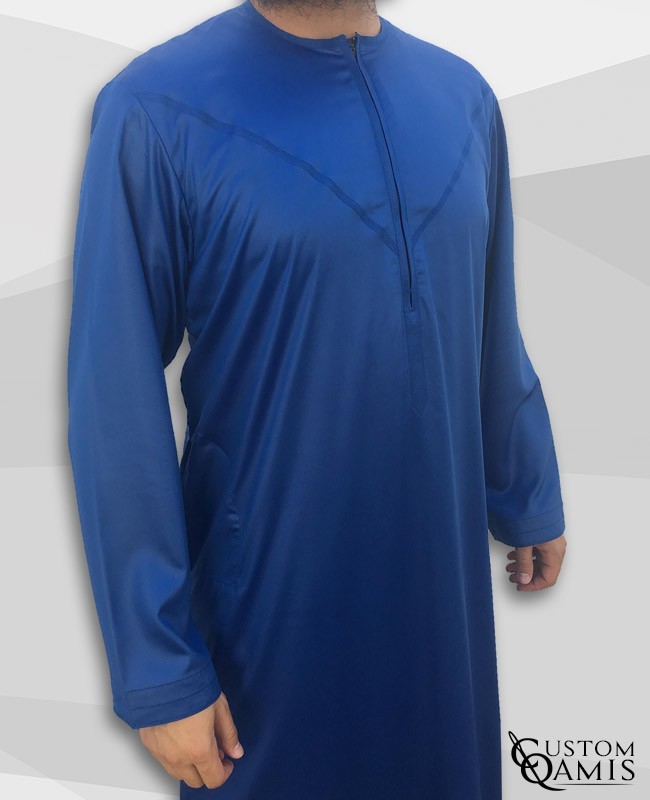 Qamis Émiratie homme à zip avec tissu haut de gamme