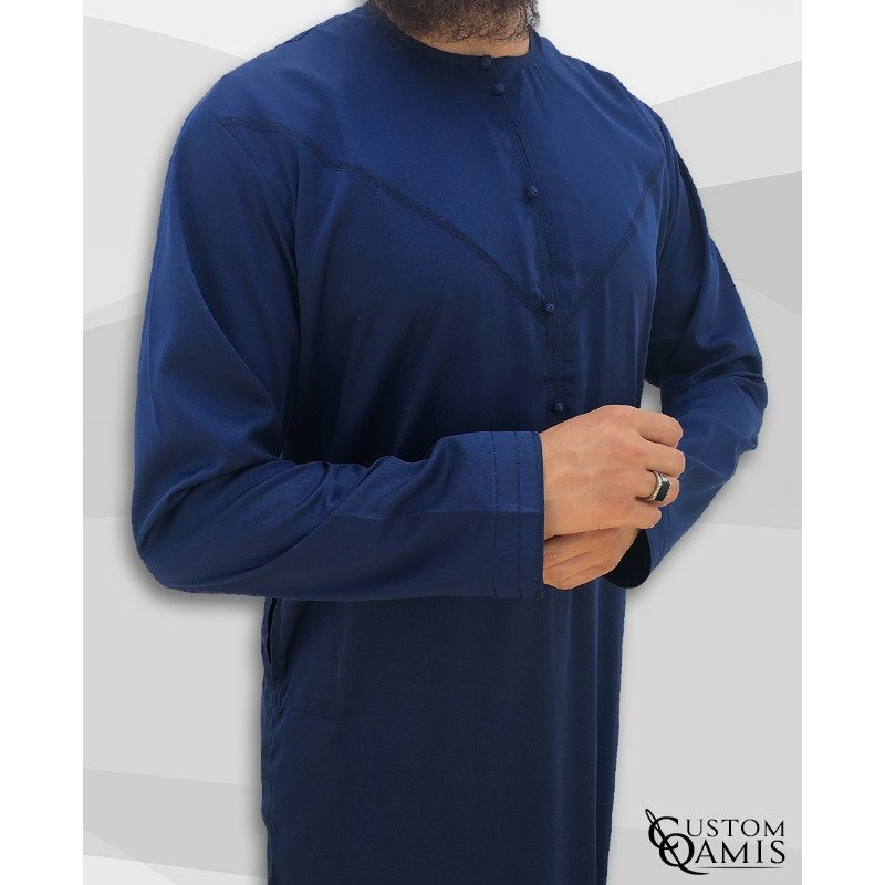 Qamis Emirati tissu Precious bleu marine mat