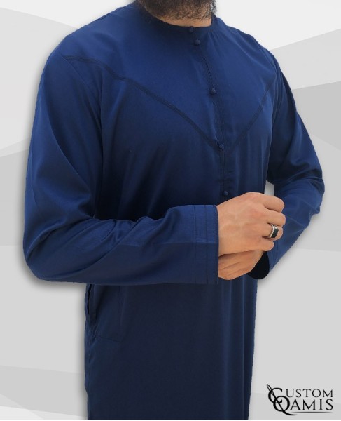 Qamis Emirati tissu Precious bleu marine mat