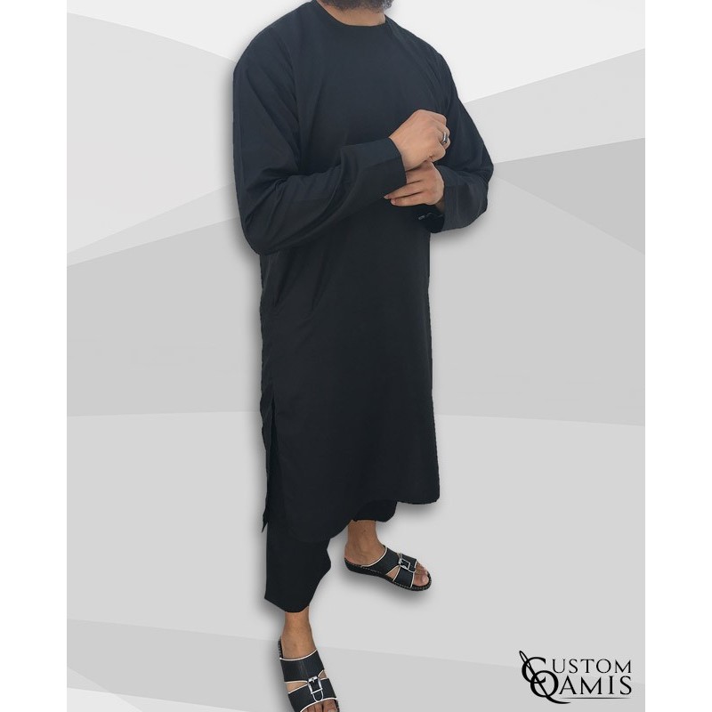 Ensemble Pakistannais Tissu Platinium noir avec serwel coupe droite