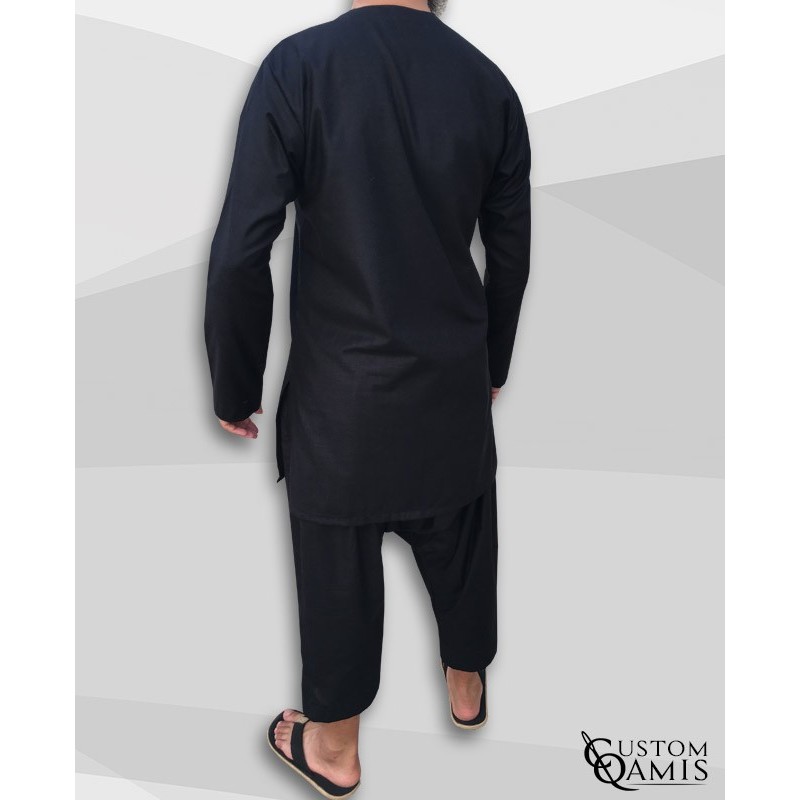 Ensemble Tunique Tissu Platinium noir avec serwel coupe droite
