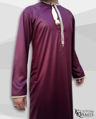 Omani thobe fabric Precious burgundy and light yellow embroidery