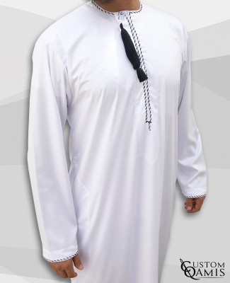 Omani thobe fabric Precious white and black embroidery