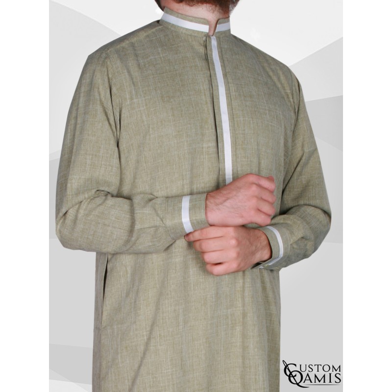 Qamis Trend tissu Imperial vert et bandes blanches