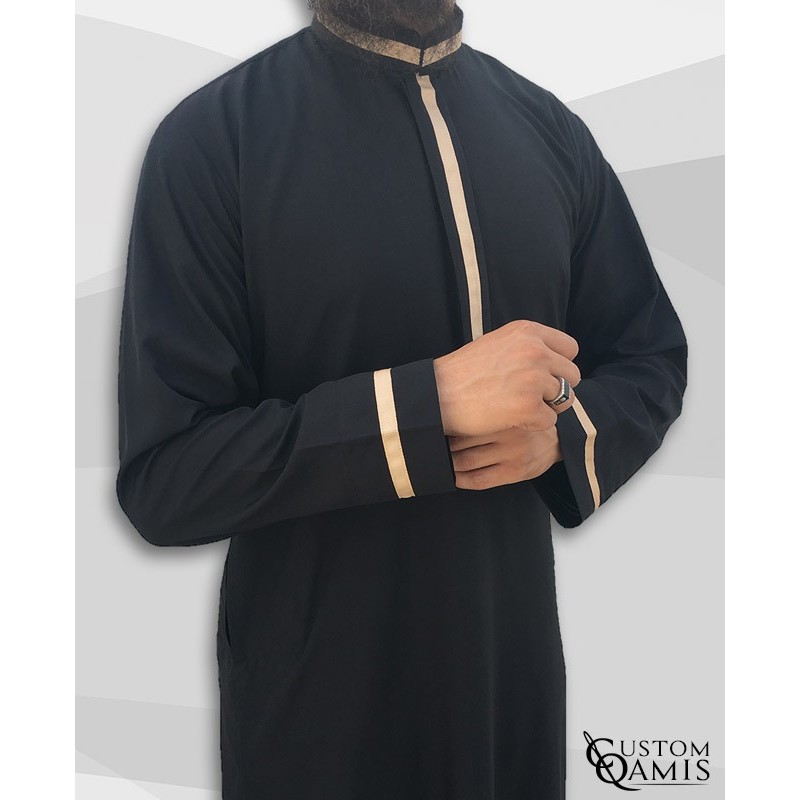 Trend thobe fabric Platinium black and beige strips